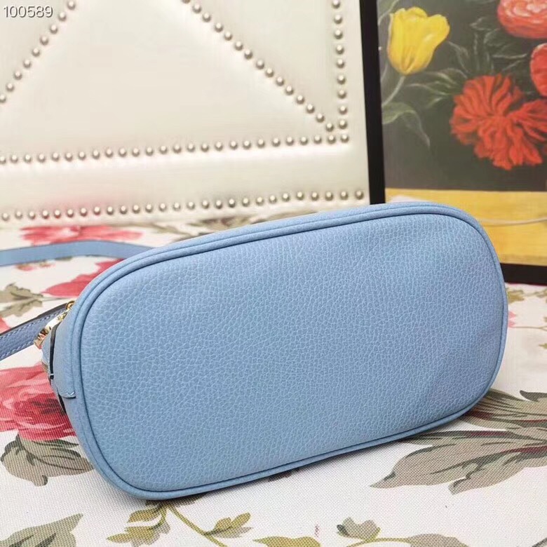 449661 Gucci女包 荔枝紋牛皮 手提斜跨 貝殼包 天藍色