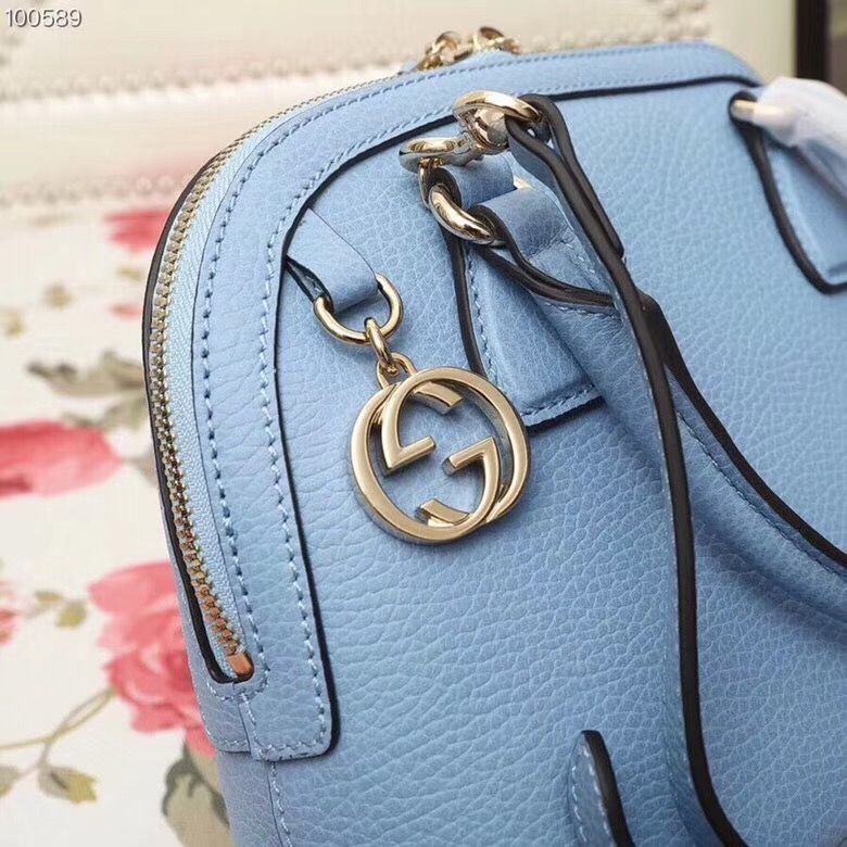 449661 Gucci女包 荔枝紋牛皮 手提斜跨 貝殼包 天藍色