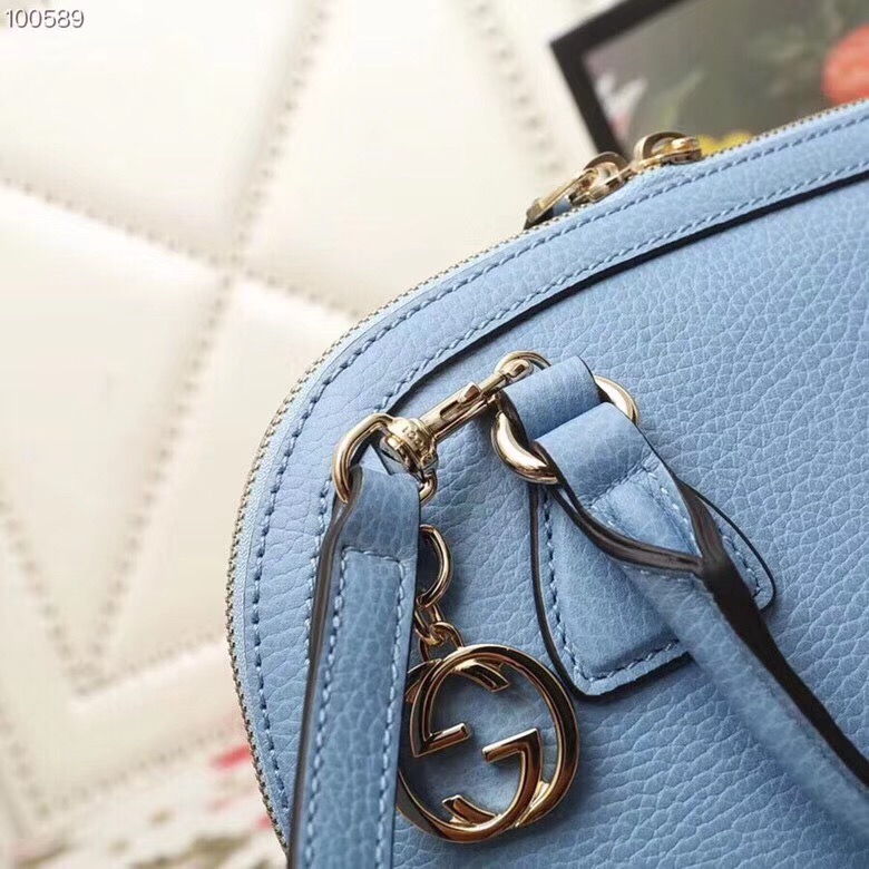 449661 Gucci女包 荔枝紋牛皮 手提斜跨 貝殼包 天藍色