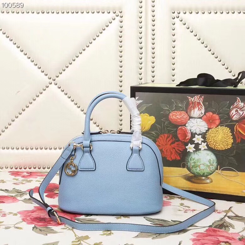 449661 Gucci女包 荔枝紋牛皮 手提斜跨 貝殼包 天藍色