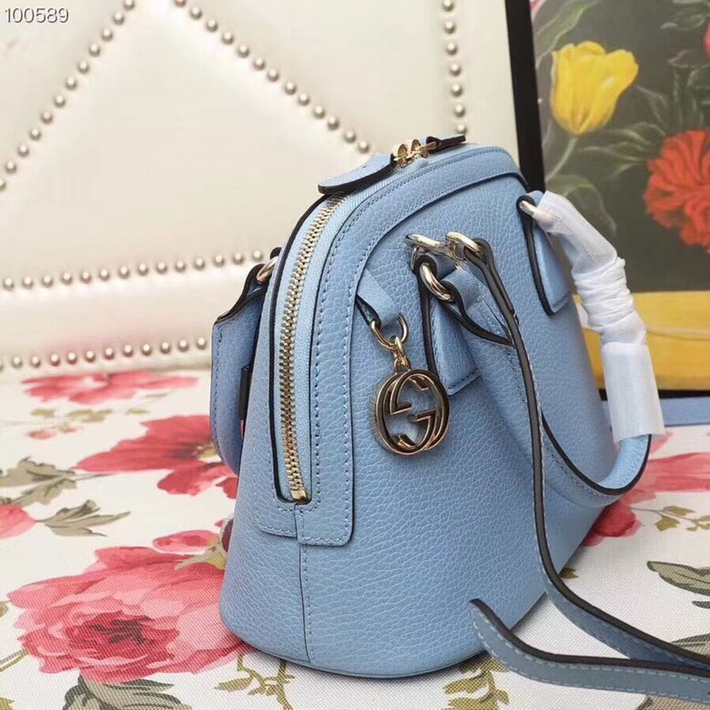 449661 Gucci女包 荔枝紋牛皮 手提斜跨 貝殼包 天藍色