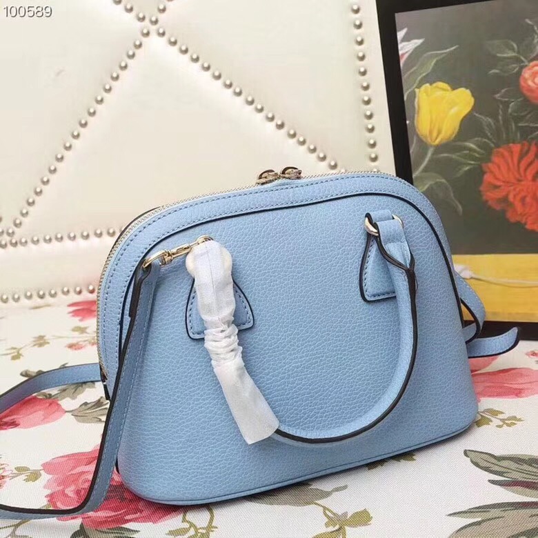 449661 Gucci女包 荔枝紋牛皮 手提斜跨 貝殼包 天藍色