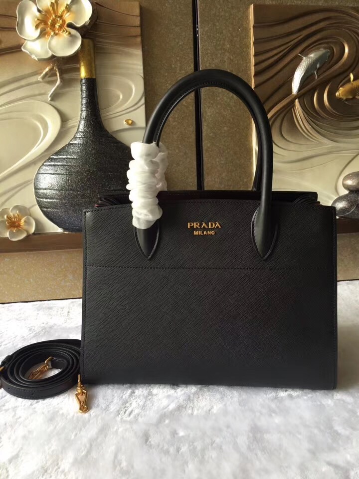 1BA049 Prada女士單肩包 牛皮 名媛范 風(fēng)琴手提包 黑配紅