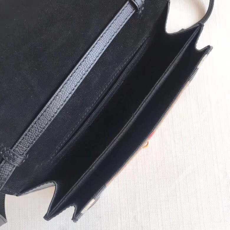 40799671 巴寶莉 House格紋拼皮革 迷你斜背包 黑色