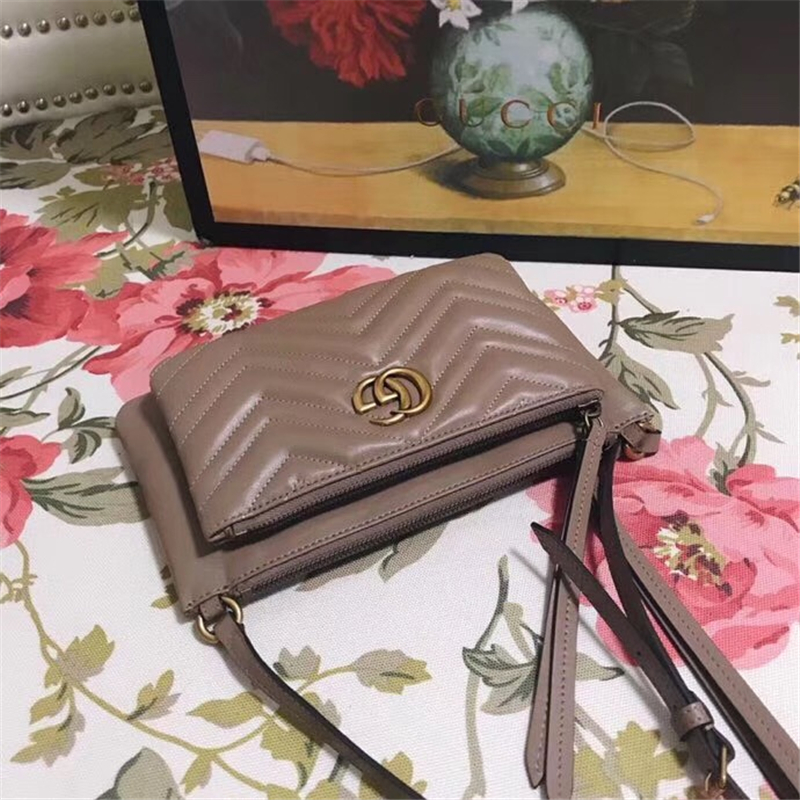 453878 GG Marmont系列 絎縫 折扣款 手拿斜挎 兩用包 棕色