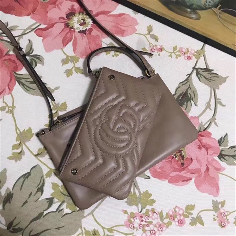 453878 GG Marmont系列 絎縫 折扣款 手拿斜挎 兩用包 棕色