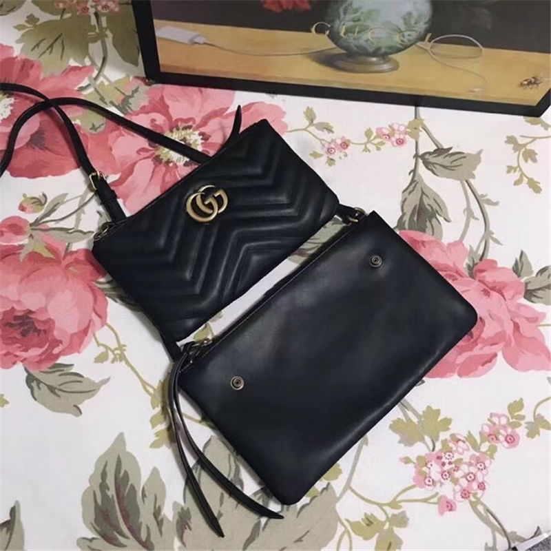 453878 GG Marmont系列 絎縫 折扣款 手拿斜挎 兩用包 黑色