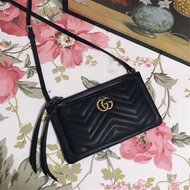 453878 GG Marmont系列 絎縫 折扣款 手拿斜挎 兩用包 黑色