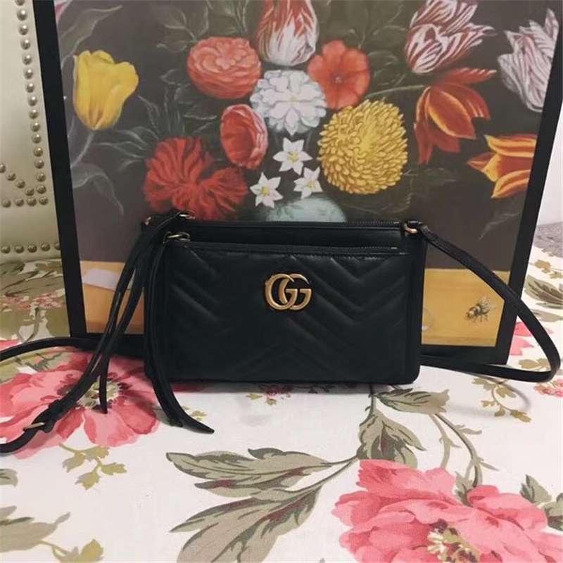 453878 GG Marmont系列 絎縫 折扣款 手拿斜挎 兩用包 黑色