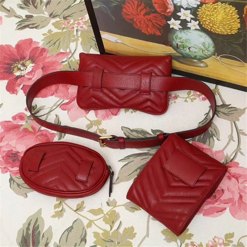 524597 GG Marmont系列 絎縫 新款 三合一雙G 腰包 紅色