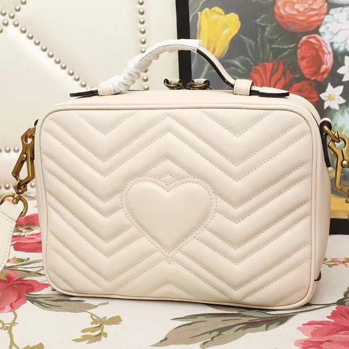 498100 Gucci GG Marmont系列 絎縫 翻蓋 肩背包 白色