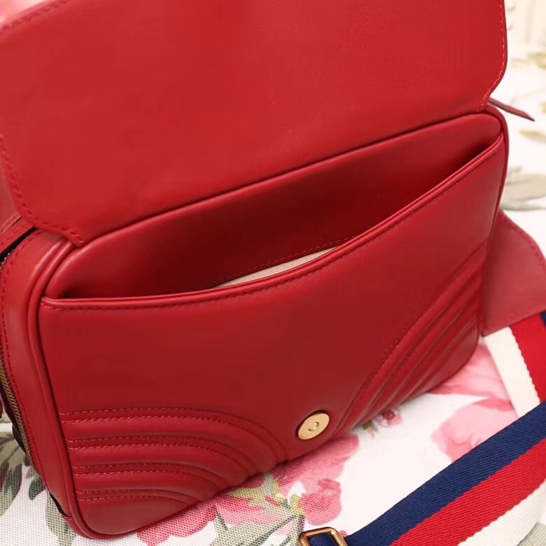 498100 Gucci GG Marmont系列 絎縫 翻蓋 肩背包 大紅