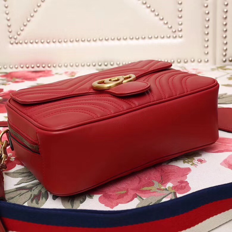 498100 Gucci GG Marmont系列 絎縫 翻蓋 肩背包 大紅