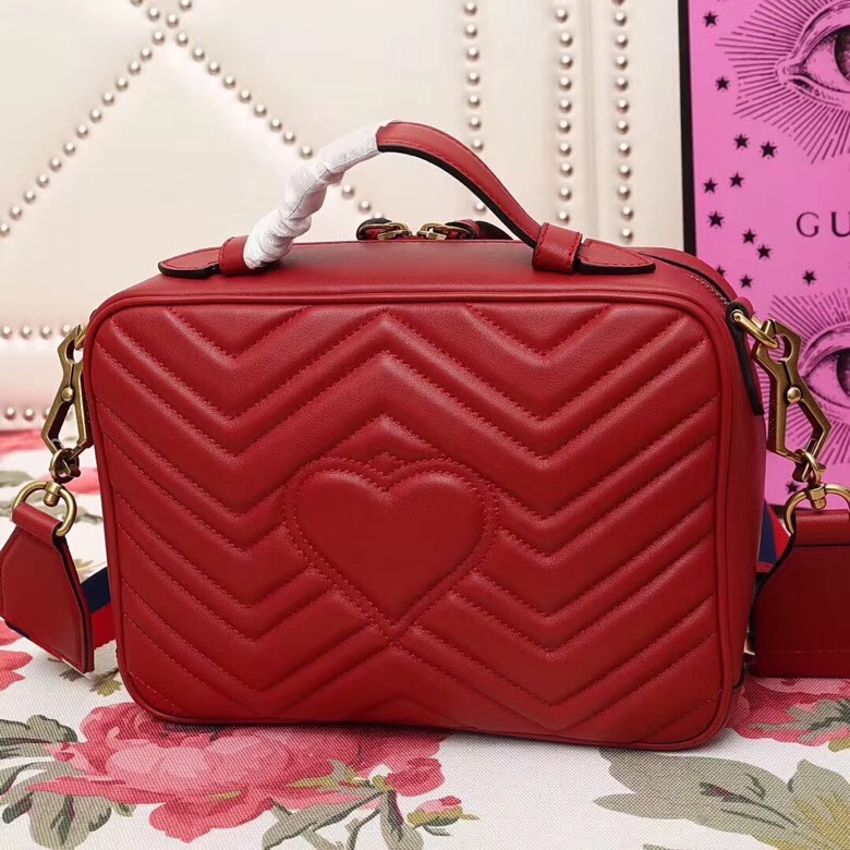 498100 Gucci GG Marmont系列 絎縫 翻蓋 肩背包 大紅