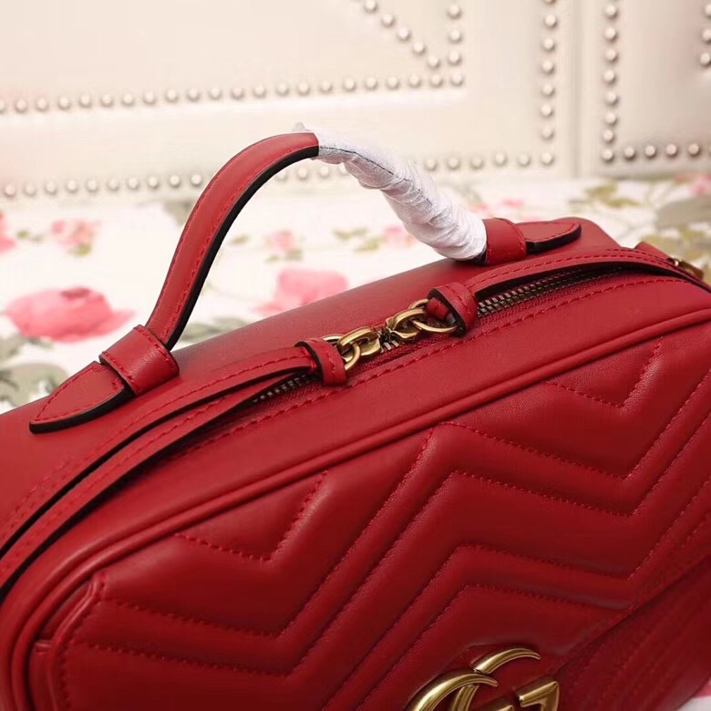 498100 Gucci GG Marmont系列 絎縫 翻蓋 肩背包 大紅