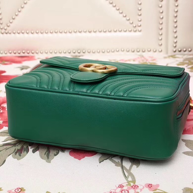 498100 Gucci GG Marmont系列 絎縫 翻蓋 肩背包 綠色