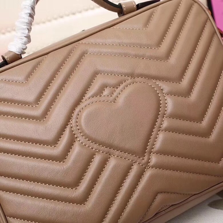 498100 Gucci GG Marmont系列 絎縫 翻蓋 肩背包 棕色