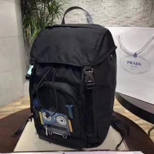 2VZ135 Prada背包 機器人圖案 尼龍 大容量 時尚雙肩包 鈷藍色