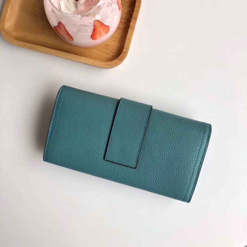 Burberry新款 巴寶莉錢包 皮革 長款錢夾 山羊紋小牛皮 湖綠色