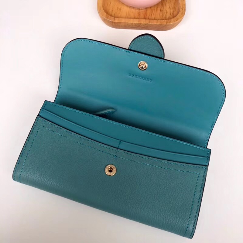 Burberry新款 巴寶莉錢包 皮革 長款錢夾 山羊紋小牛皮 湖綠色