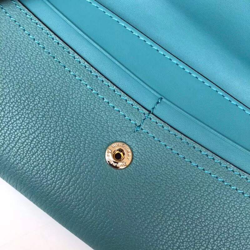 Burberry新款 巴寶莉錢包 皮革 長款錢夾 山羊紋小牛皮 湖綠色