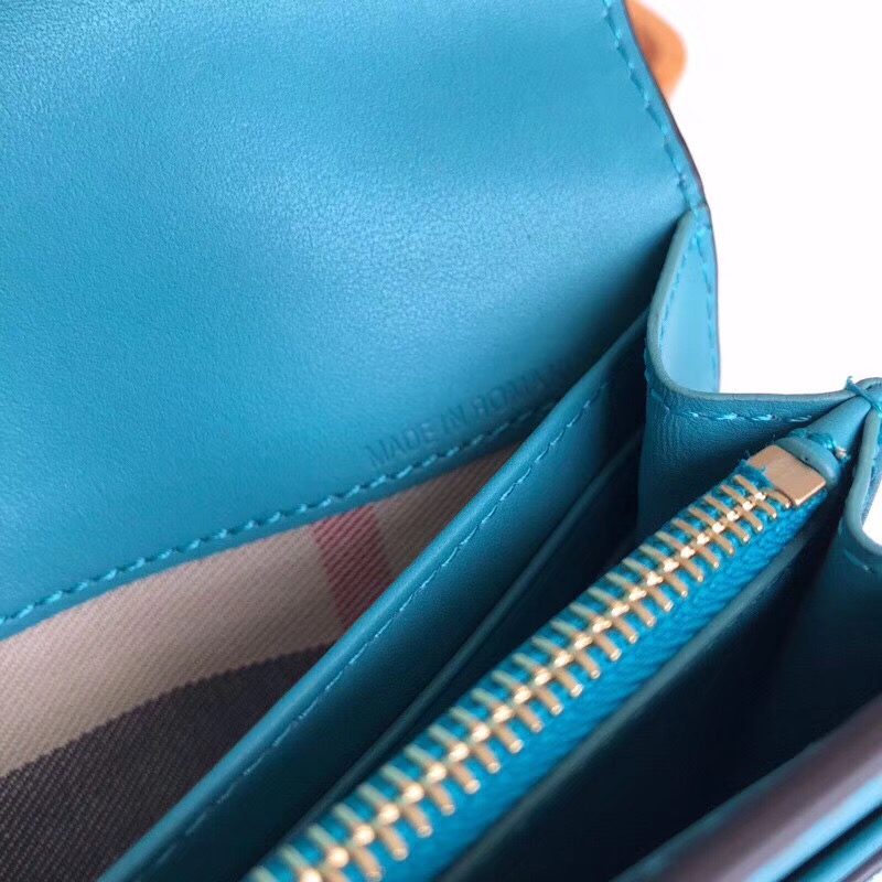 Burberry新款 巴寶莉錢包 皮革 長款錢夾 山羊紋小牛皮 湖綠色