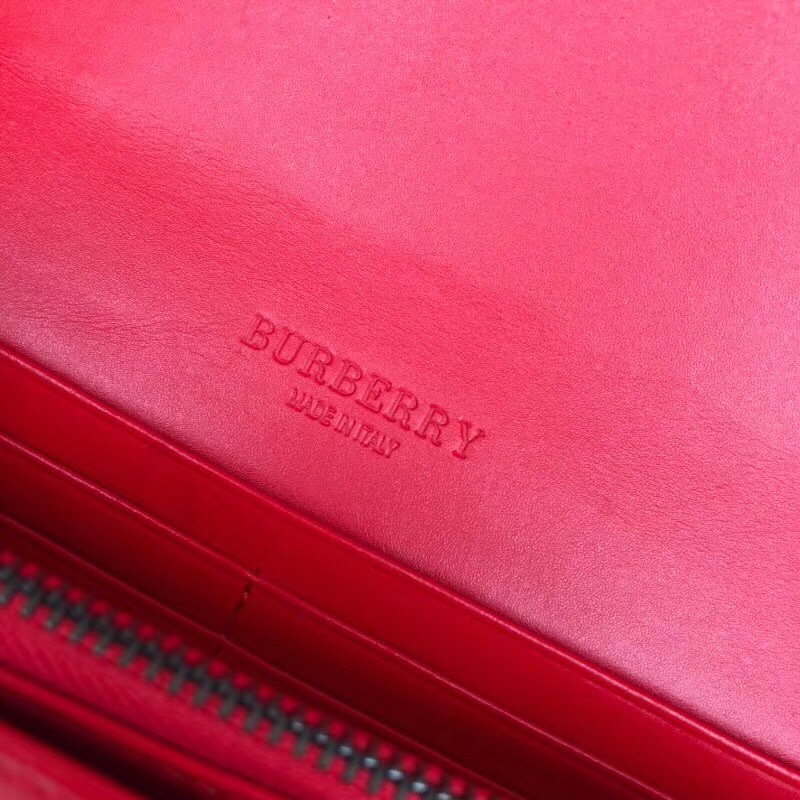 Burberry巴寶莉 經典格紋按扣 戰馬印花 女士長款錢包 大紅