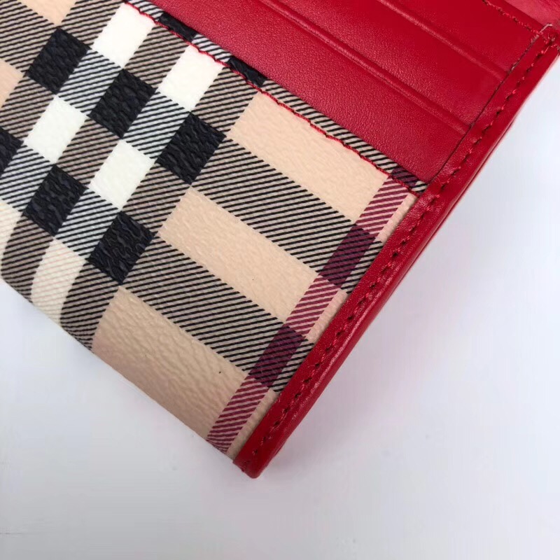 Burberry巴寶莉 經典格紋按扣 戰馬印花 女士長款錢包 大紅