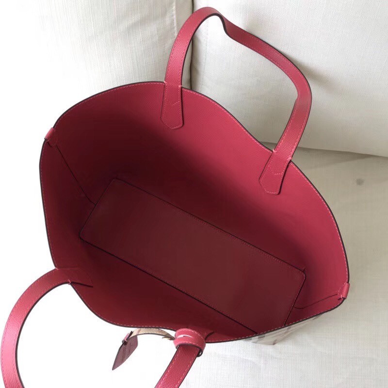 Burberry巴寶莉 Haymarket格紋 拼色雙面 購物袋 手提女包 淡紅