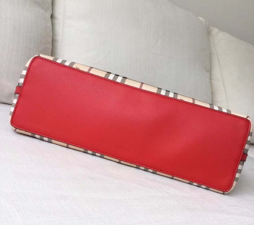 Burberry巴寶莉 Haymarket格紋 拼色雙面 購物袋 手提女包 大紅