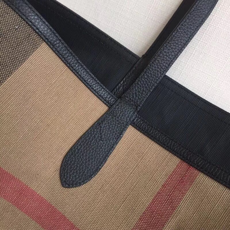 Burberry巴寶莉 手提包 涂鴉印花 Canvas 格紋 雙面購物袋 啡色