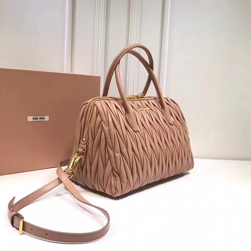 5BB033 MIUMIU繆繆 專柜新款 TOP HANDLE 軟羊革手提包 卡其