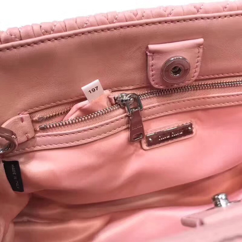 5BA067 MIUMIU繆繆 專柜新款 褶皺羊皮 小號 水晶鏈手提包 粉色