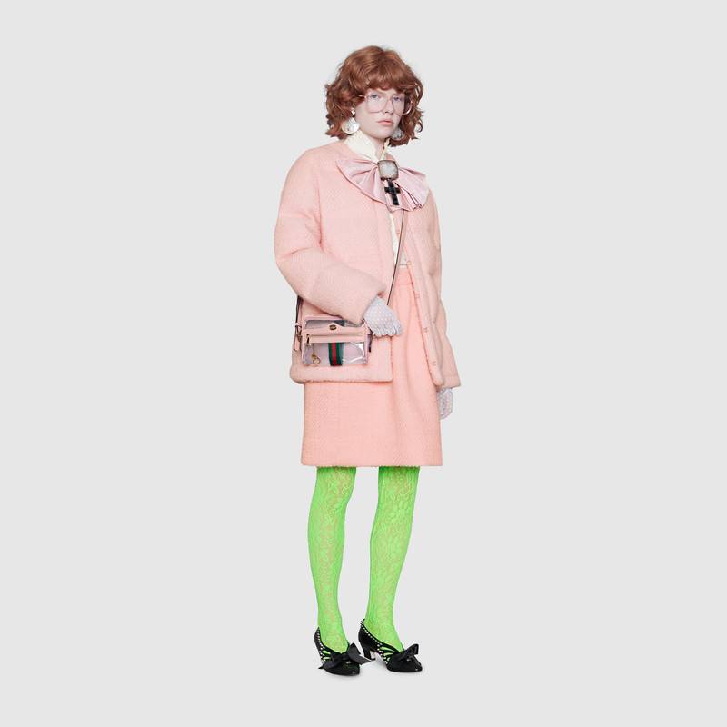 517350 Gucci Ophidia系列 透明迷你手袋 單肩斜跨包 裸粉