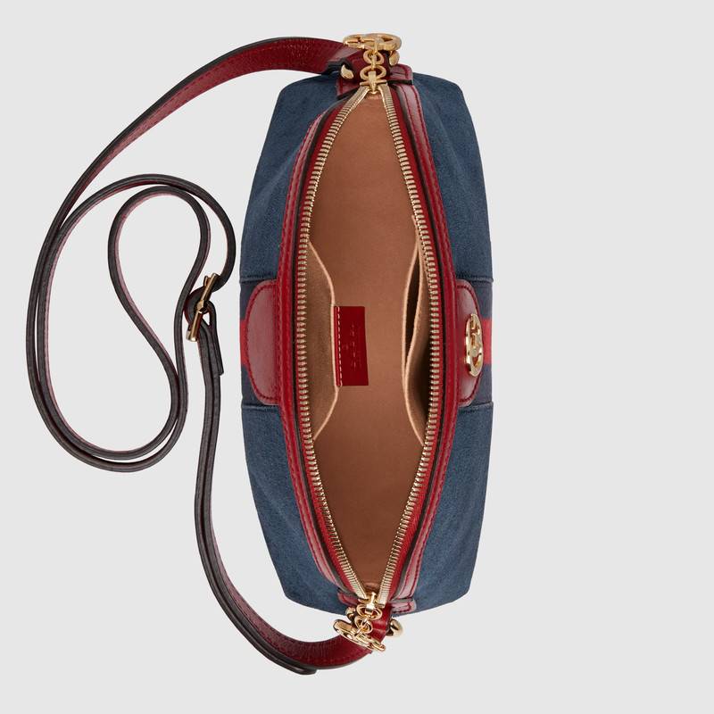 499621 GUCCI GG雙拉鏈 拼皮絨面 織帶 貝殼包 藍色