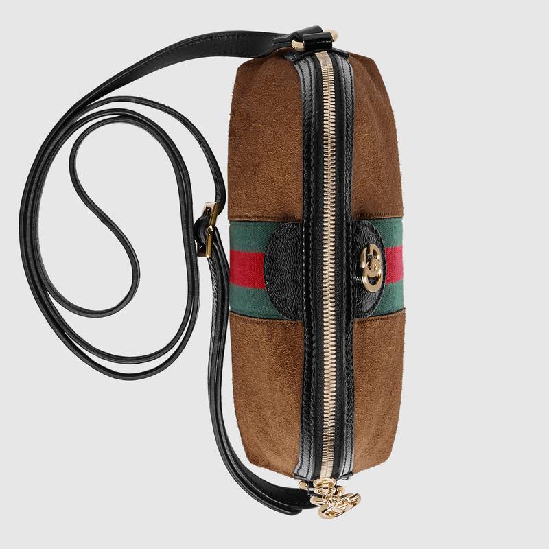 499621 GUCCI GG雙拉鏈 拼皮絨面 織帶 貝殼包 栗色