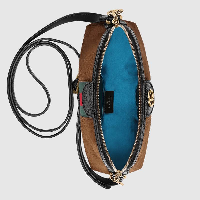 499621 GUCCI GG雙拉鏈 拼皮絨面 織帶 貝殼包 栗色