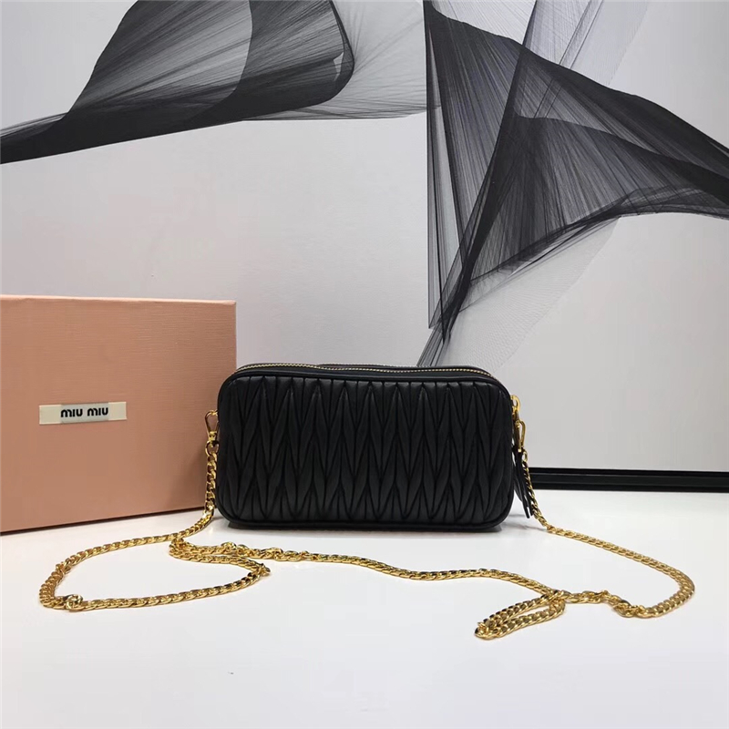 5BH009 MIUMIU繆繆 專柜新款 雙拉鏈 迷你 鏈條肩包 黑色