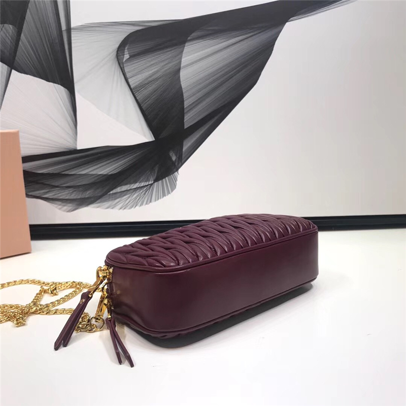 5BH009 MIUMIU繆繆 專柜新款 雙拉鏈 迷你 鏈條肩包 酒紅色