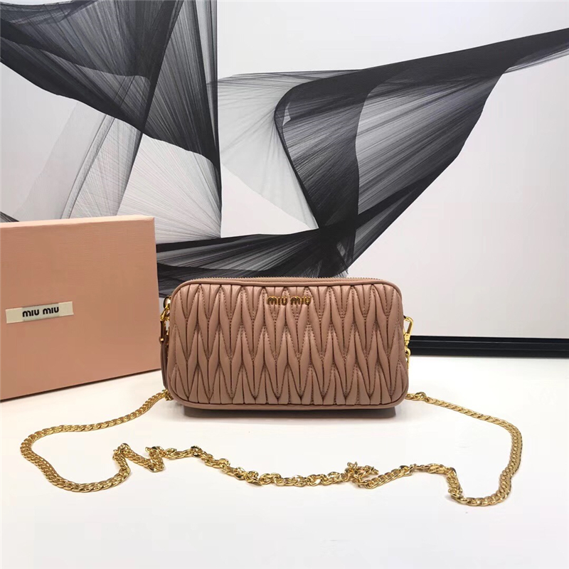 5BH009 MIUMIU繆繆 專柜新款 雙拉鏈 迷你 鏈條肩包 藕色