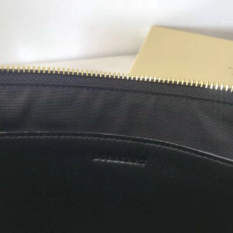 Burberry巴寶莉 House 格紋拼粒紋皮革 拉鏈收納袋 黑啡