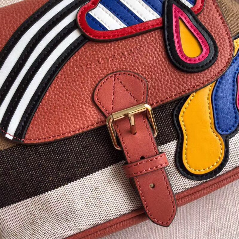 Burberry巴寶莉 帆布 休閑大容量 涂鴉 斜跨單肩包 橘紅色