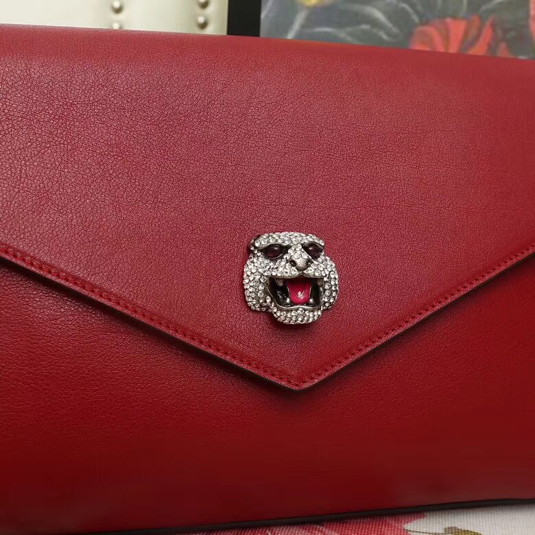 527857 GUCCI 2018秋冬 咆哮虎頭裝飾 翻蓋 肩背包 紅色