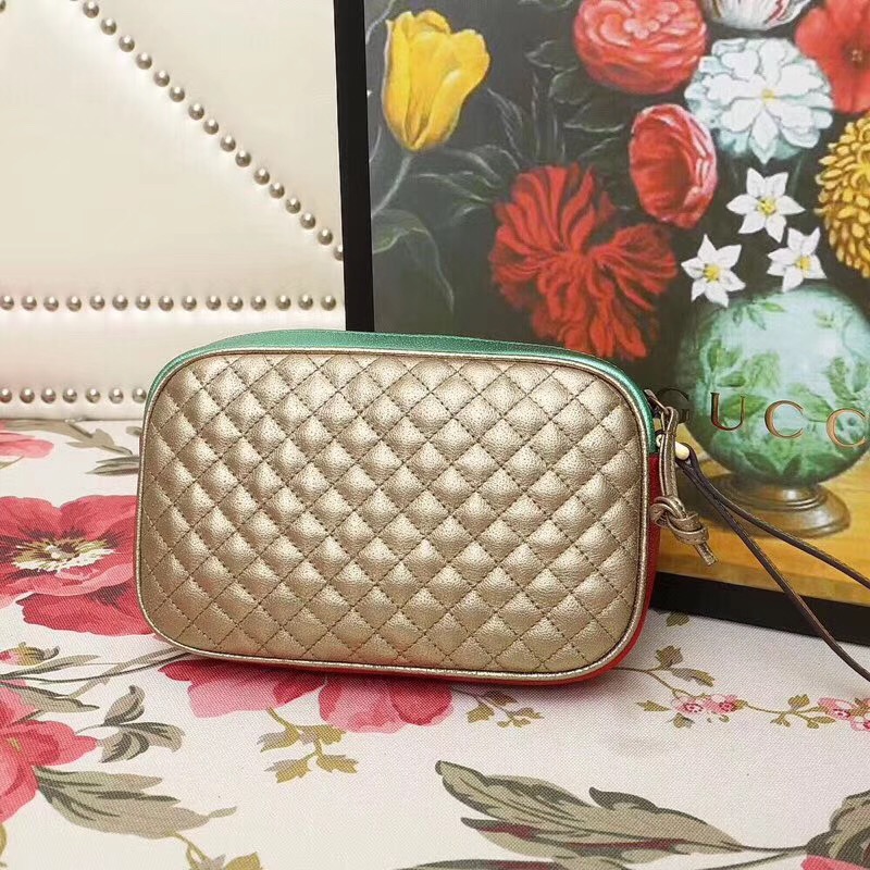 540985 GUCCI 2018早秋 微粒珠光小羊皮 拼色小方包 綠拼紅