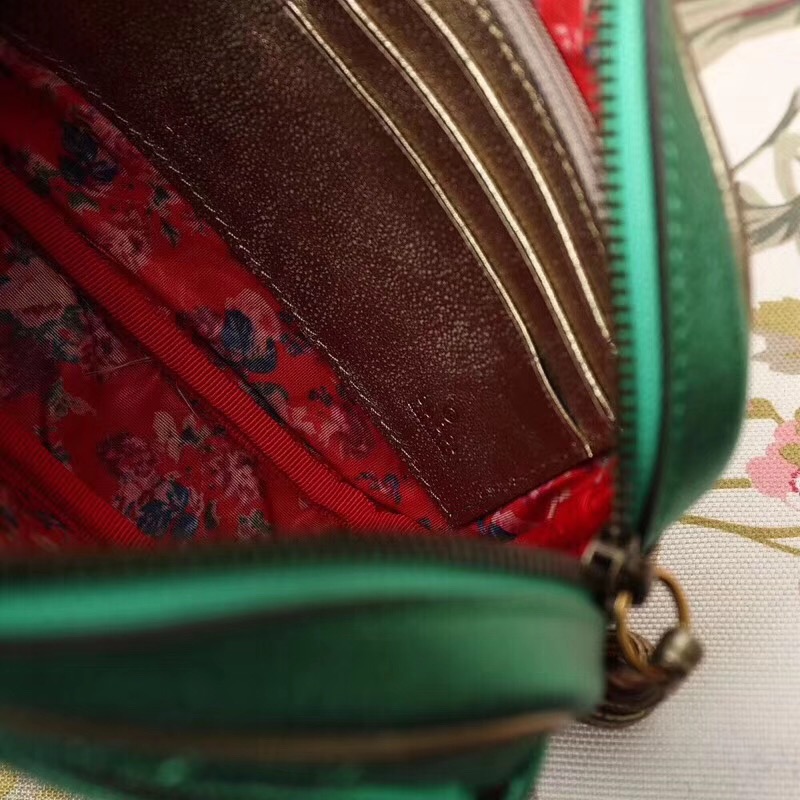 540985 GUCCI 2018早秋 微粒珠光小羊皮 拼色小方包 綠拼紅