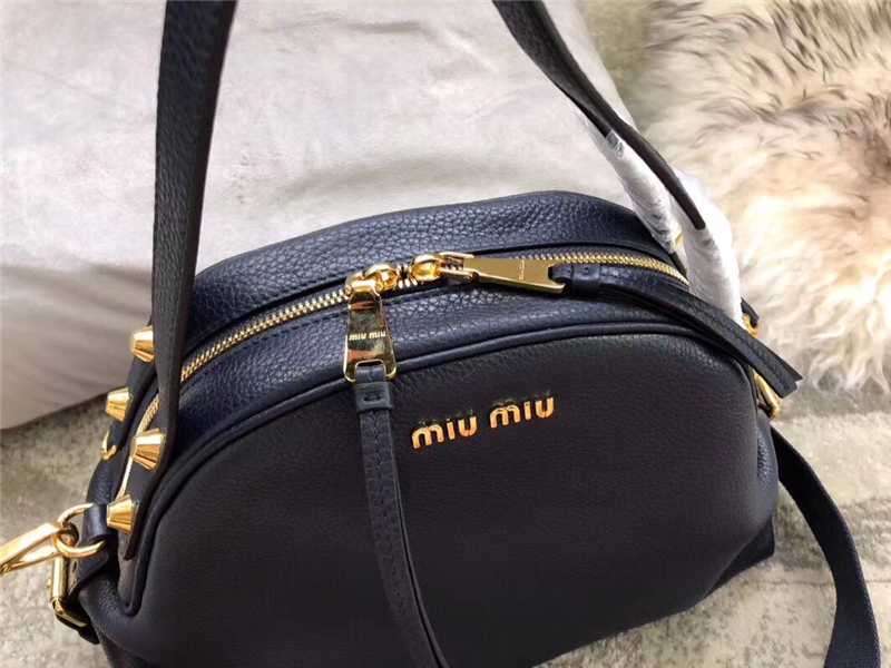 5BB034 MIUMIU繆繆 專柜新款 中號 小牛皮 梯形 手提單肩包 藏藍色