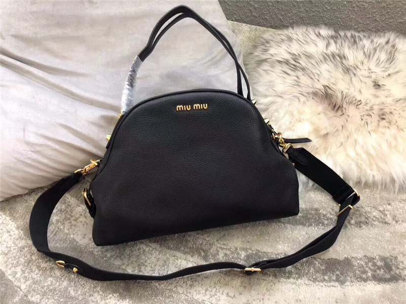 5BB034 MIUMIU繆繆 專柜新款 中號 小牛皮 梯形 手提單肩包 黑色