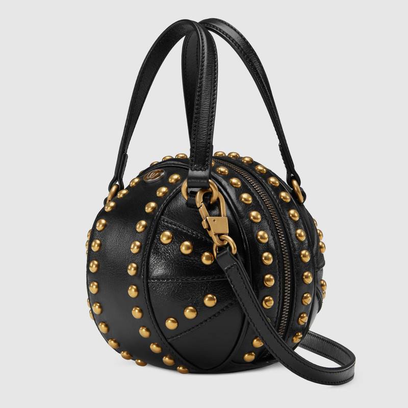 547855 Gucci 新穎 籃球造型 迷你 圓鉚釘 手提購物袋 黑色