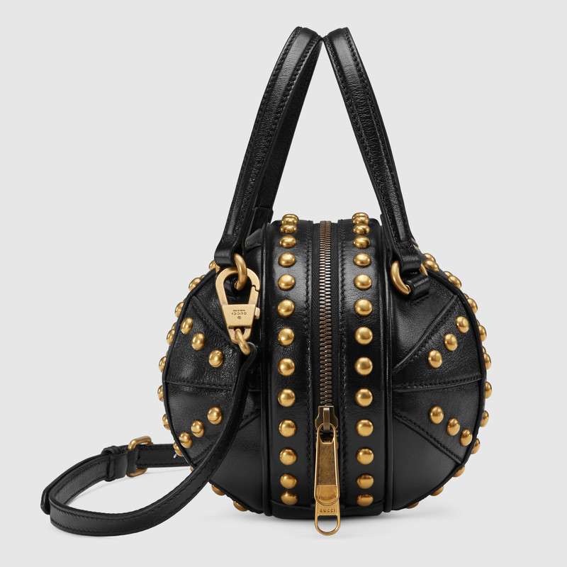 547855 Gucci 新穎 籃球造型 迷你 圓鉚釘 手提購物袋 黑色