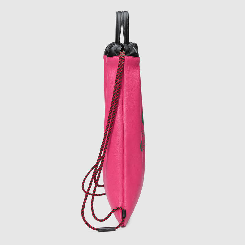 494053 GUCCI Coco Capitán印花 真皮雙提手 雙肩手提包兩用 玫紅色